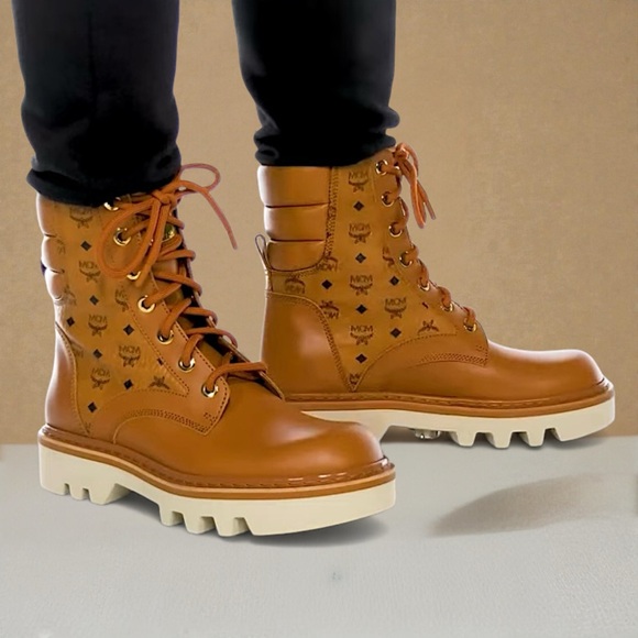 New MCM Women’s Motor Visetos Lace-Up Boots - Picture 2 of 16